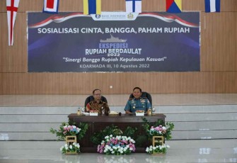Pangkoarmada III Laksamana Muda TNI Irvansyah saat mensosialisasi cinta bangga paham rupiah 