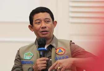 Kepala BNPB Suharyanto dalam konferensi pers Update Penangana Gempabumi M5,6 Cianjur, Minggu (27/11/2022). 