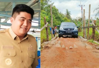 Bupati Bintan Roby Kurniawan SPWK saat meninjau langsung jembatan di Kampung Rekoh Desa Penaga, Senin (31/10/2022).
