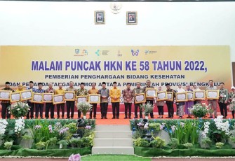 Gubernur Bengkulu Rohidin Mersyah saat menghadiri malam puncak peringatan Hari Kesehatan Nasional (HKN) ke-58 tahun 2022 di Auditorium Poltekes Kemenkes, Rabu (16/11) kemarin. 