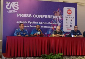 Konferensi pers  Jelajah Cycling Series (JCS) Surakarta 2023, di kawasan Colomadu, Kabupaten Karanganyar, Jumat (8/9/2023) sore.