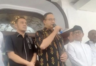 Bacapres Koalisi Perubahan untuk Indonesia Anies Baswedan saat konferensi pers di Kebayoran Baru, Jakarta Selatan, Jumat (22/9/23)