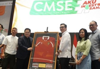 Ketum PSSI Erick Thohir saat acara CMSE di Bursa Efek Jakarta, Sabtu (28/10)