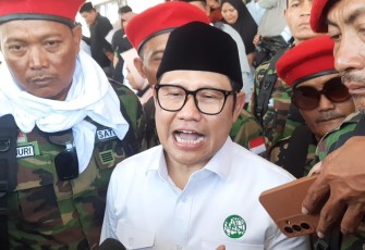 Ketua Umum Partai Kebangkitan Bangsa Abdul Muhaimin Iskandar saat menghadiri launching Gerbang Emas di hotel Allium Cepu.