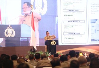 Mendagri Muhammad Tito Karnavian saat menyampaikan paparannya pada Rapat Koordinasi Persiapan Operasi "Mantap Brata 2023-2024" dalam rangka Pengamanan Pemilu Tahun 2024, di The Tri Brata Dharmawangsa, Jakarta, Rabu (27/9/2023). 