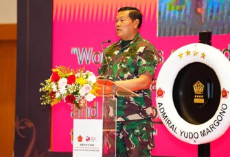 Panglima TNI Laksamana TNI Yudo Margono sebagai keynote speaker pada Subject Military Expert Exchange (SMEE) latihan bersama Asex 01 Natuna, bertempat di Hotel Radison, Batam, Selasa (19/9/2023).