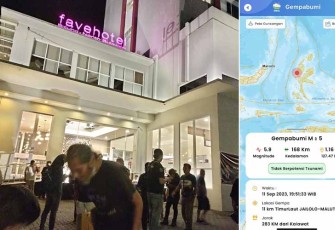 Warga pengunjung Fave Hotel Berhamburan saat gempa terjadi