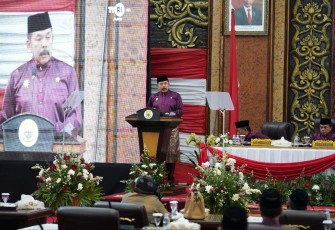 Jaksa Agung RI ST Burhanuddin saat menghadiri Sidang Paripurna HUT Provinsi Jambi ke-67 di Gedung DPRD Provinsi Jambi, Sabtu, 6/1/2024.