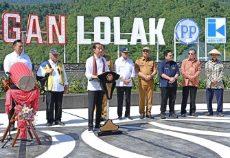 Presiden Joko Widodo dalam Peresmian Bendungan Lolak di Kabupaten Bolaang Mongondow, Provinsi Sulawesi Utara, Jumat (23/02/2024).
