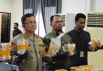 Kapolrestabes Medan, Kombes Teddy Jhon Sahala Marbun di Aula Patriatama Polrestabes Medan, Sabtu (3/2).