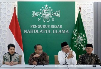 Menkominfo Budi Arie Setiadi dalam konferensi pers usai pertemuan dengan Ketua Umum PBNU di Kantor Pusat PBNU, Jakarta Pusat, Kamis (18/01/2024).