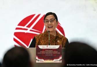 Menkeu Sri Mulyani Indrawati pada acara Peresmian Pembukaan Perdagangan Bursa Efek Indonesia (BEI) Tahun 2025, Kamis (2/1) di Jakarta.