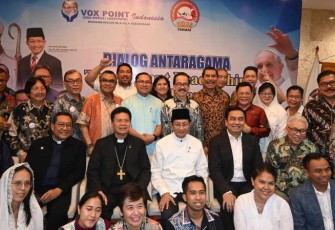 Menag Nasaruddin Umar foto bersama Vox Poin Indonesia di Jakarta, Rabu (28/5)