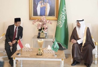 Menteri Agama RI, Nasaruddin Umar dan Menteri Kesehatan Arab Saudi, Fahad Abdulrahman Al-Jalajel di Jakarta, Senin (24/2)