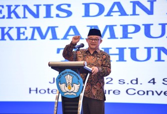 Mendikdasmen, Abdul Mu’ti saat membuka Rakor, di Jakarta, Selasa (2/9).