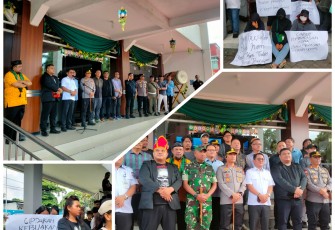 Foto para nelayan tradisional yang tergabung dalam AMNS saat melakukan orasi yang di rangkaikan dengan doa bersama saat di terima langsung oleh Sekda Kota Bitung, Ir. Ignatius Rudy Theno, S.T.,M.T bersama unsur Forkompinda Kota Bitung