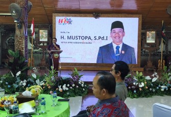 Ketua DPRD Kabupaten Blora Mustopa dalam sarasehan HPN 2026 di pendopo Bupati Blora.