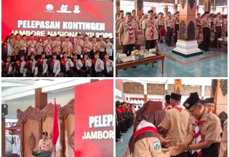 Danramil 0801/02 Kebonagung Hadiri Pelepasan Kwarcab Gerakan Pramuka
