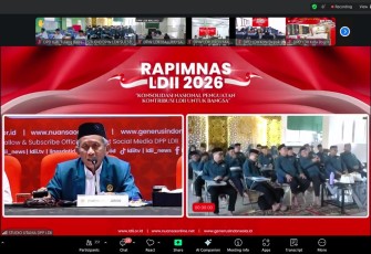 Pengurus Dewan Pimpinan Wilayah (DPW) Lembaga Dakwah Islam Indonesia (LDII) Sulawesi Selatan mengikuti Rapat Pimpinan Nasional (Rapimnas) LDII 2026 secara hybrid di Makassar, Senin (16/2/2026)