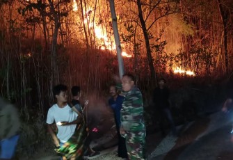 Cekatan, Babinsa Kodim Ponorogo Gerak Cepat Ikut Atasi Kebakaran Hutan