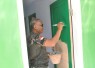 Pengecatan pintu RTLH ibu Ety